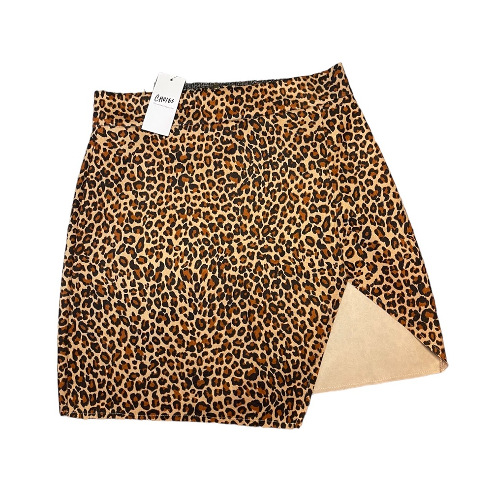 Choles Cheetah Mini Slit Skirt